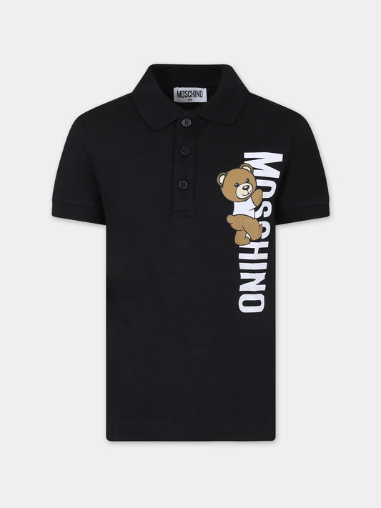 Polo nera per bambino con Teddy Bear e logo,Moschino Kids,HPM03Y LFA01 60100