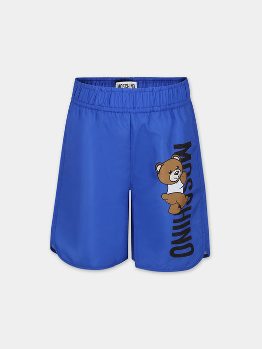 Boxer mare blu per bambino con Teddy Bear e logo,Moschino Kids,HUL01D LKA02 40289