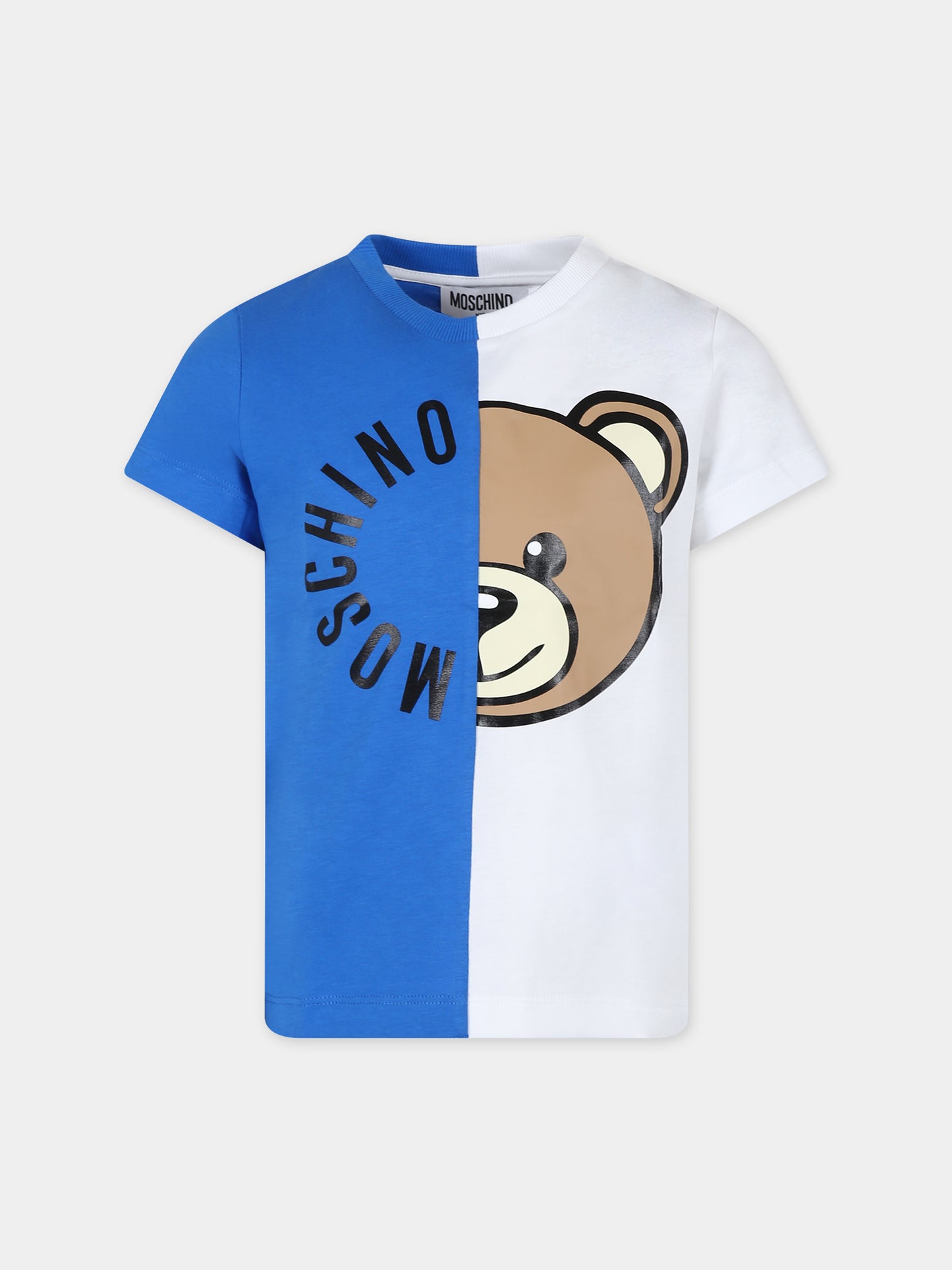 T-shirt blu per bambini con Teddy Bear e logo,Moschino Kids,HUM04I LAA02 83526