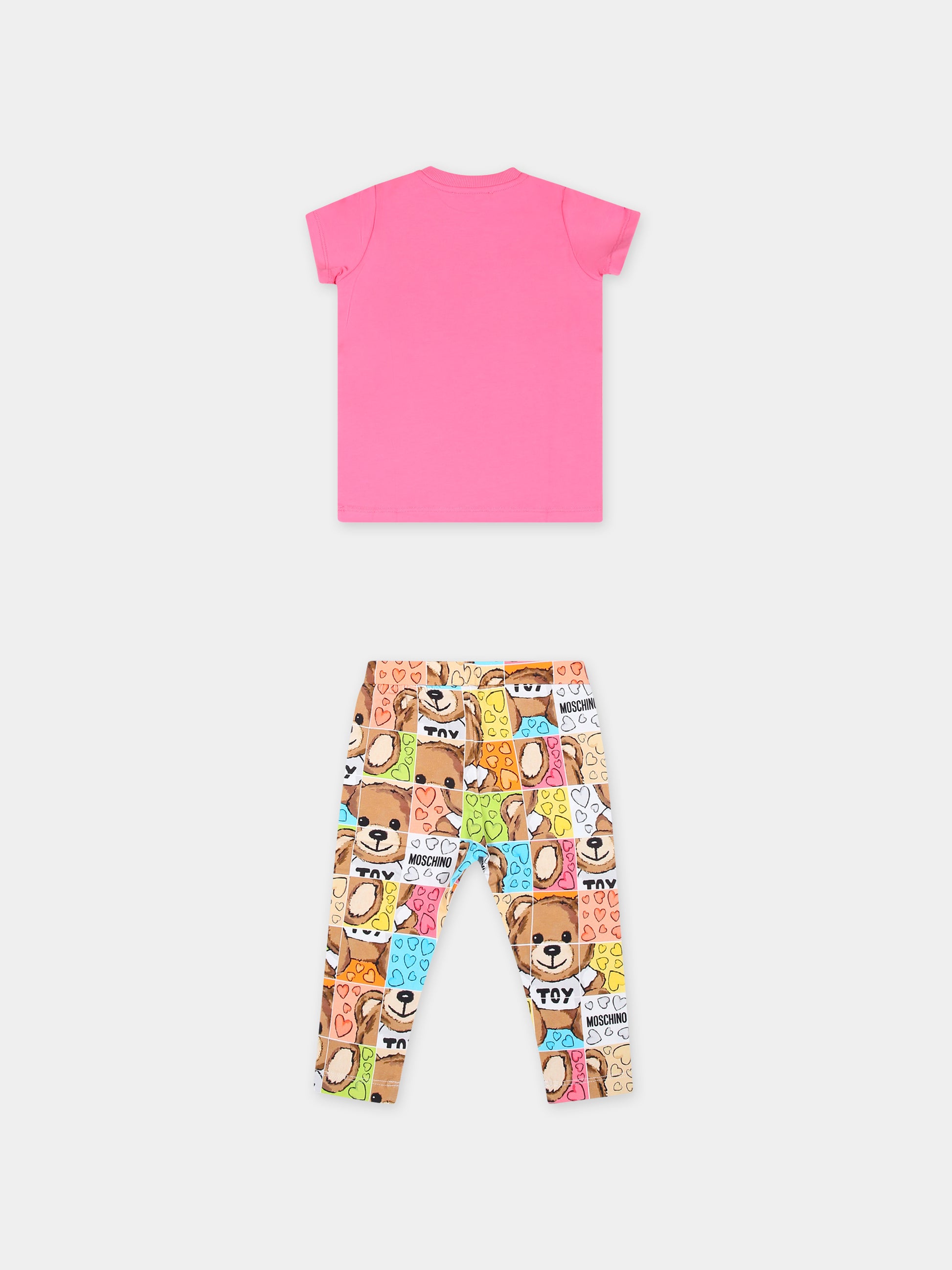 Completo fucsia per neonata con Teddy Bear e logo,Moschino Kids,MCG007 LBA10 50580