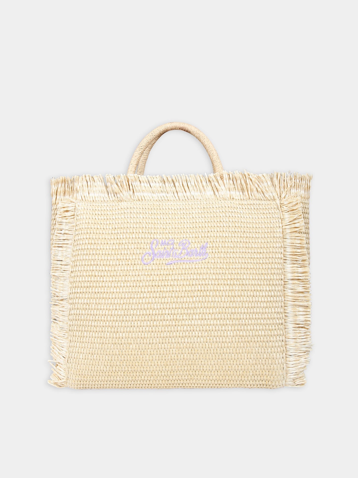 Borsa mare beige per bambina con logo e strass,Mc2 Saint Barth,COL0017 00057F