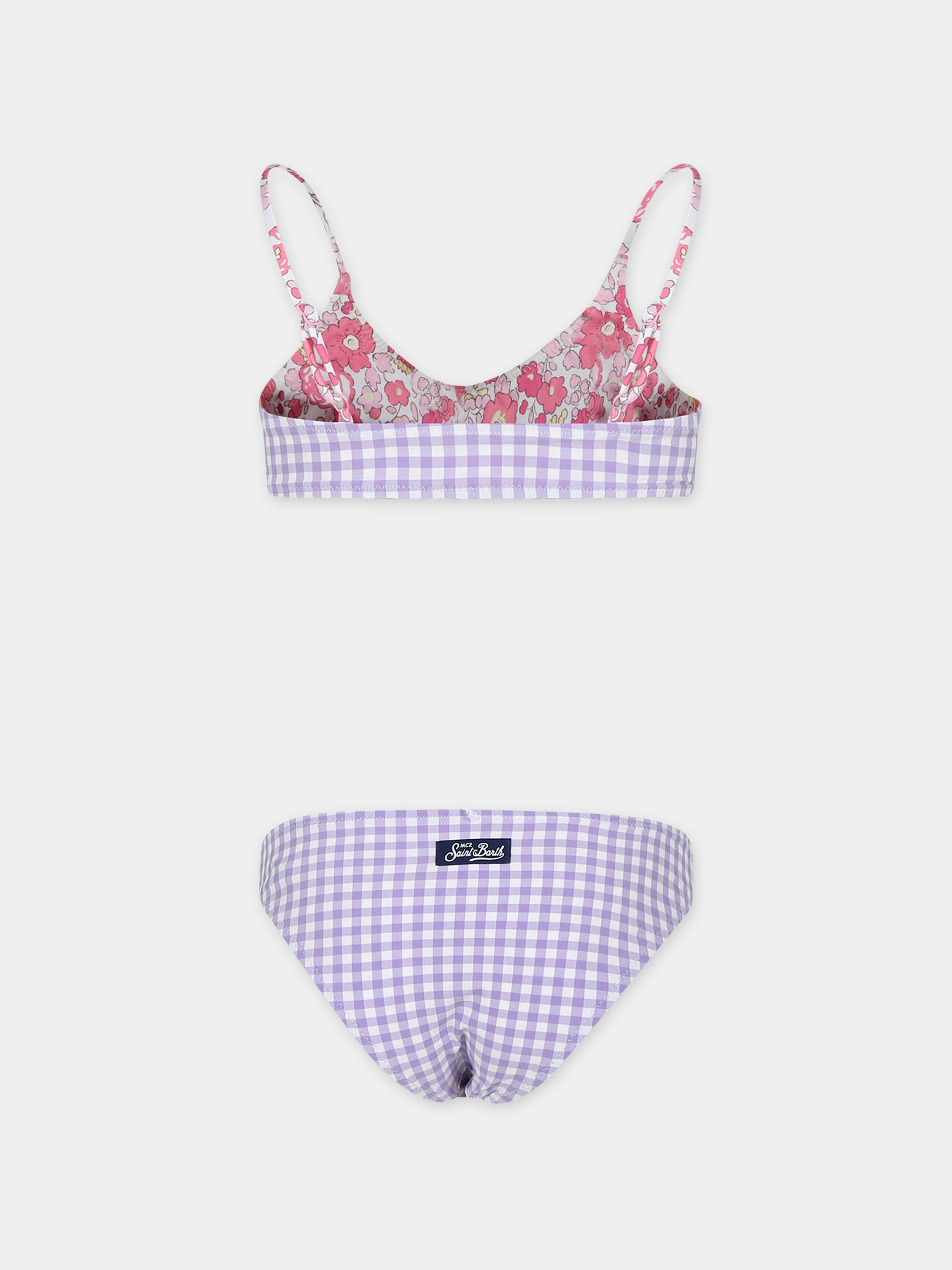 Bikini rosa reversibile per bambina con stampa fiori,Mc2 Saint Barth,JAI0004 02872F