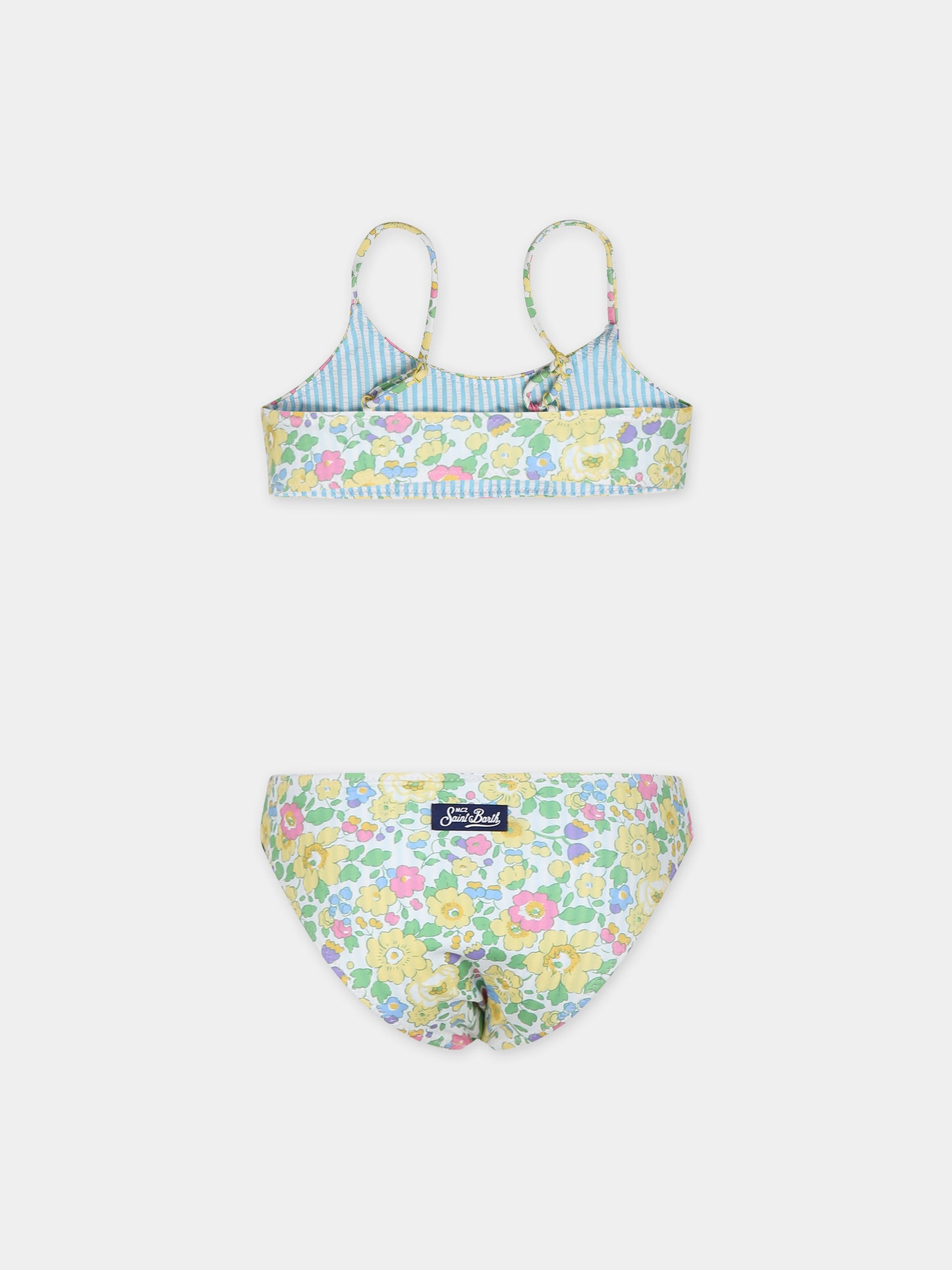 Bikini giallo reversibile per bambina con stampa fiori,Mc2 Saint Barth,JAI0004 01660F