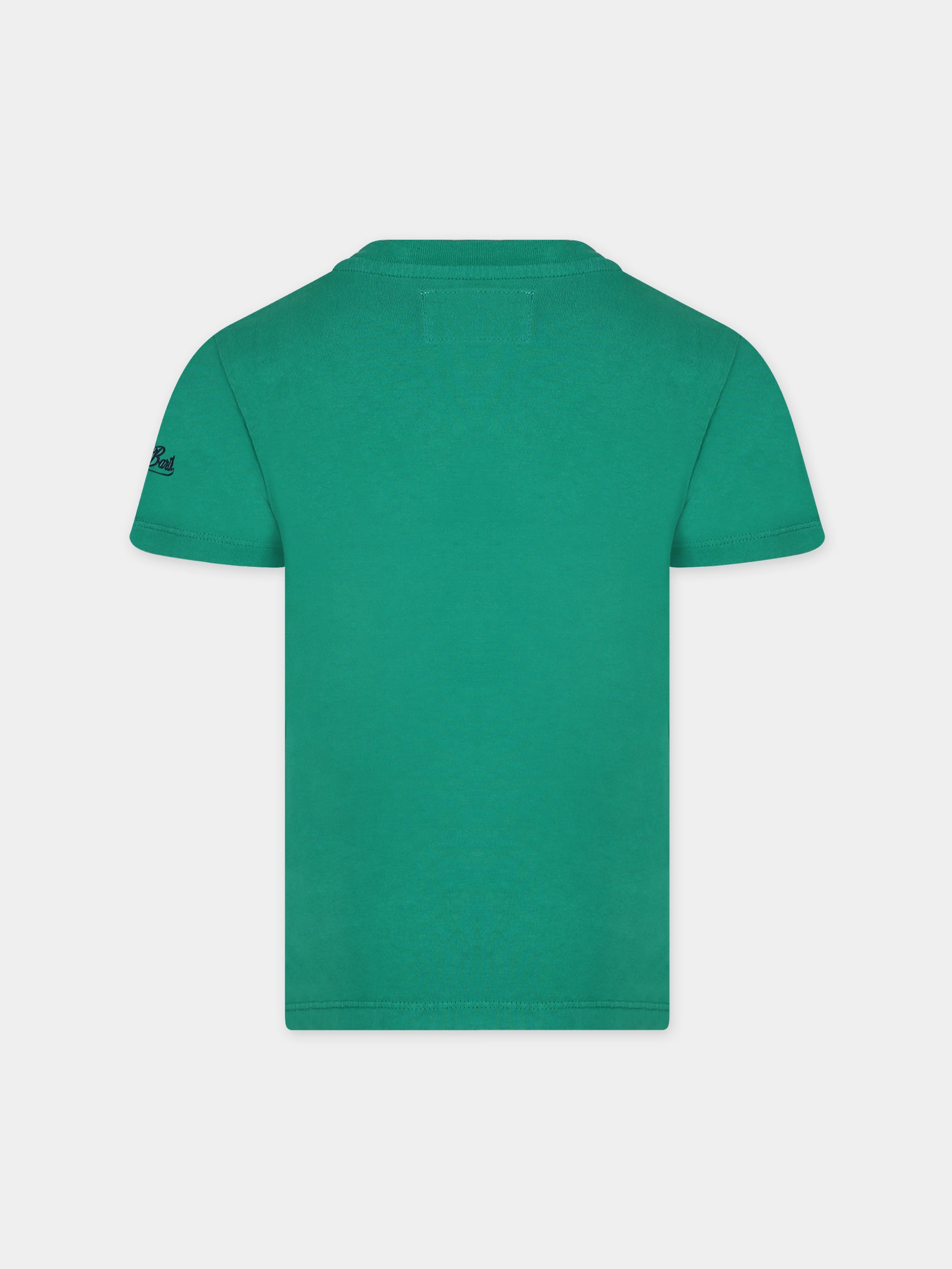 T-shirt verde per bambino con stampa Snoopy e logo,Mc2 Saint Barth,JOSH001 00229B