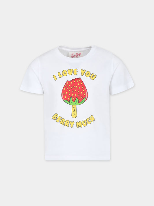 T-shirt bianca per bambina con stampa fragola,Mc2 Saint Barth,ELLY001 00467F