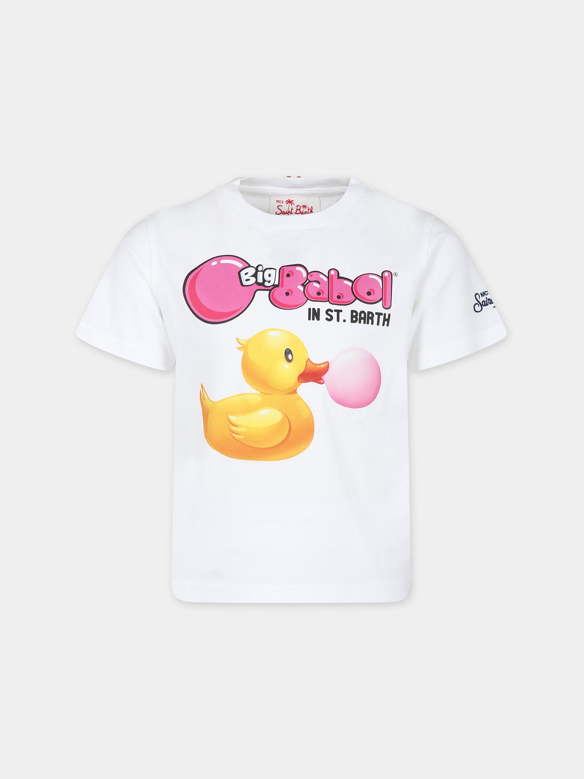 T-shirt bianca per bambino con stampa papera,Mc2 Saint Barth,TSH0001 02310F