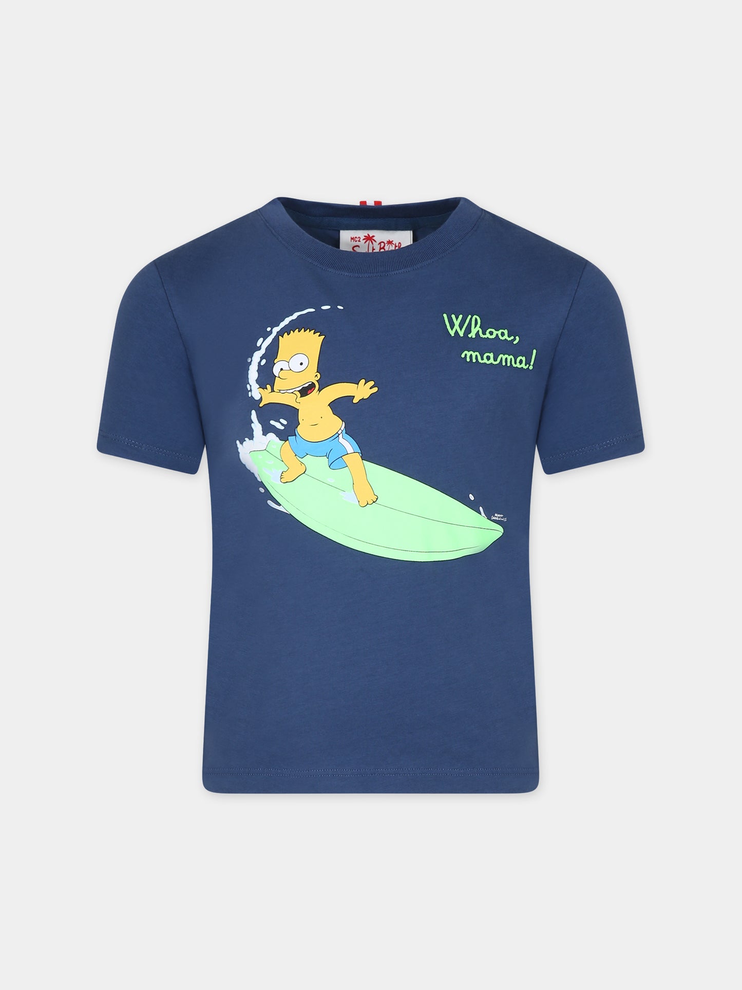 T-shirt verde per bambino con stampa Bart e logo,Mc2 Saint Barth,TSH0001 00132D