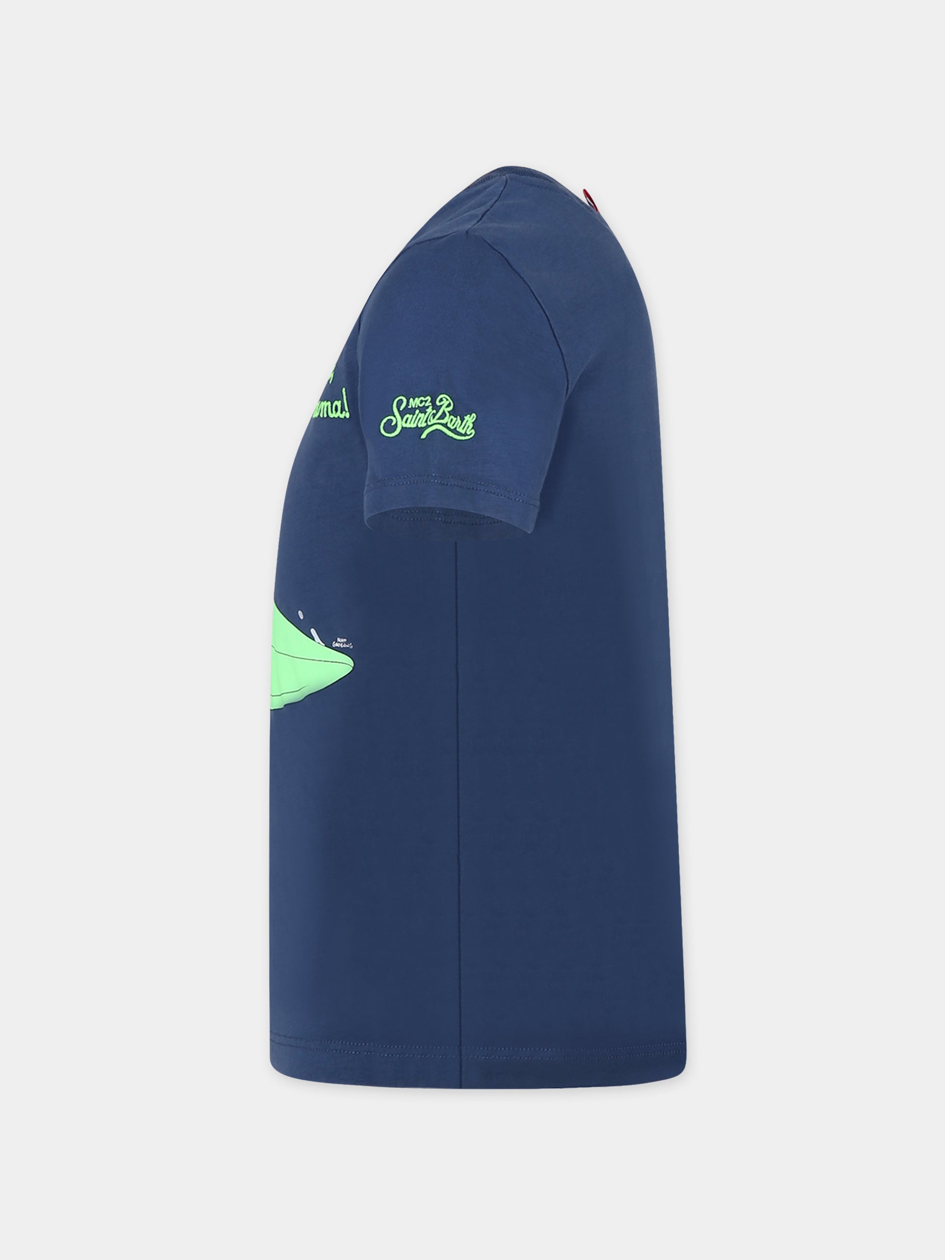 T-shirt verde per bambino con stampa Bart e logo,Mc2 Saint Barth,TSH0001 00132D