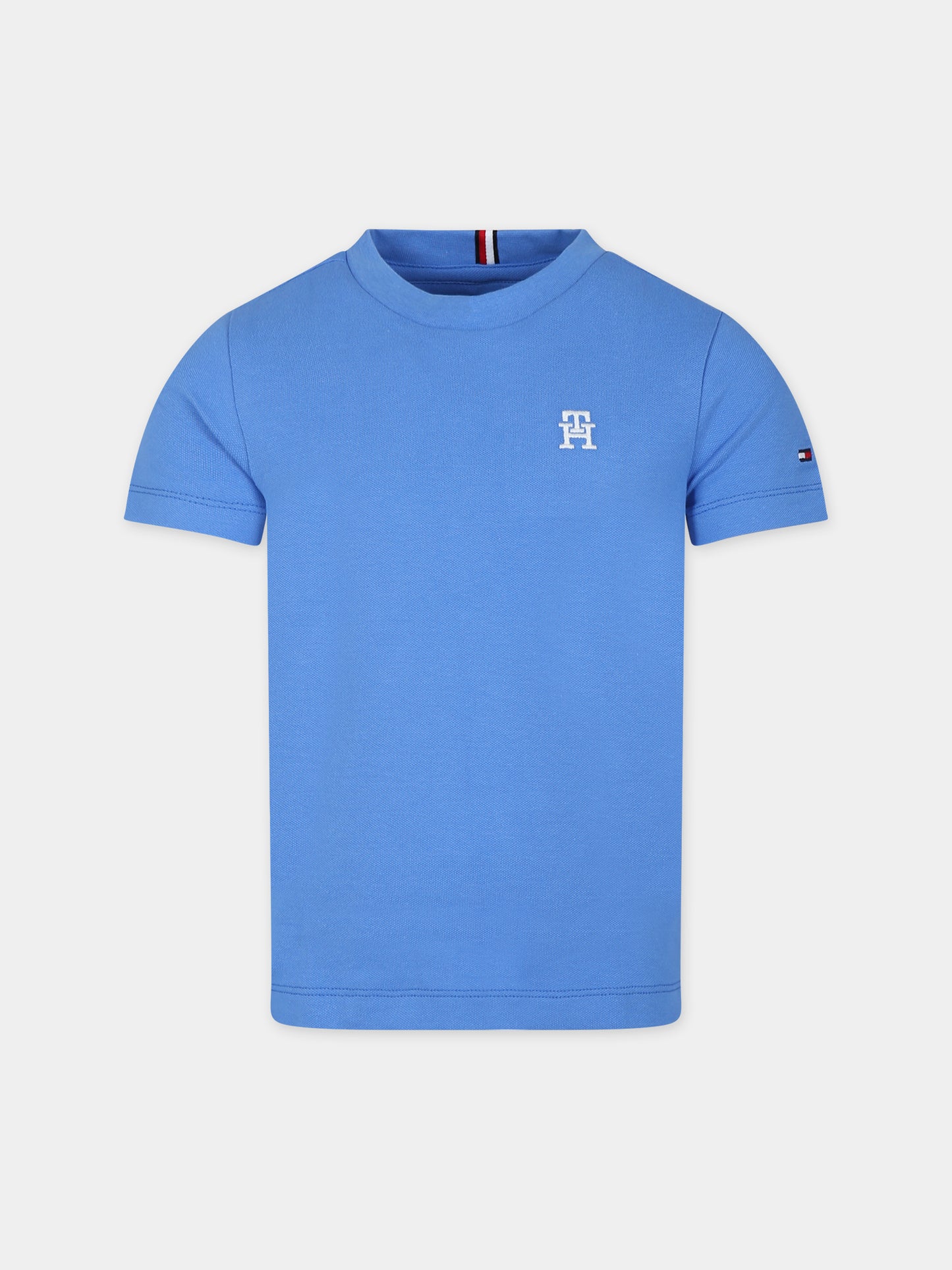 T-shirt celeste per bambino con logo,Tommy Hilfiger Junior,24STHKB0KB08820T C30