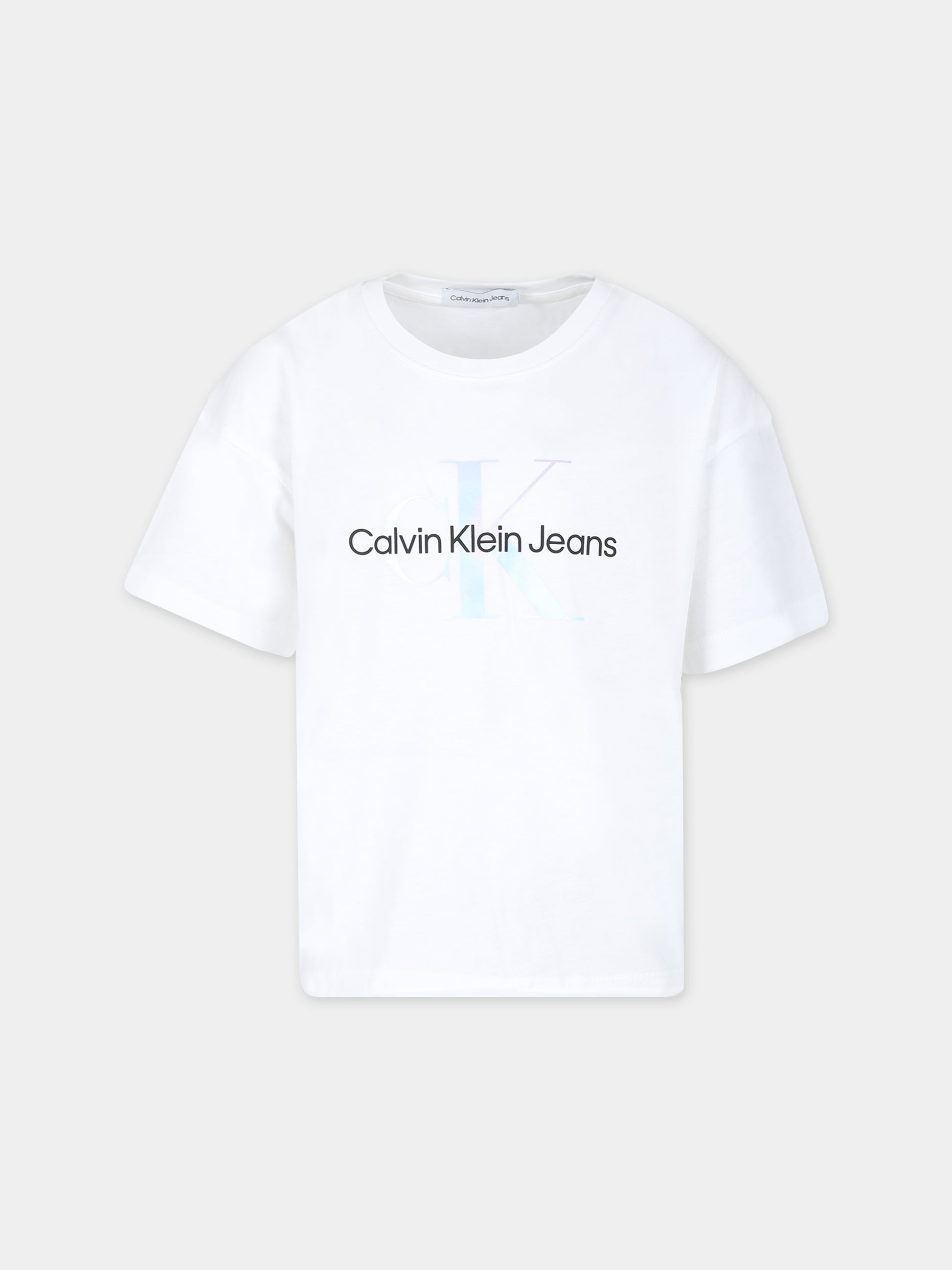T-shirt bianca per bambina con logo,Calvin Klein Kids,24SCKIG0IG02434T YAF