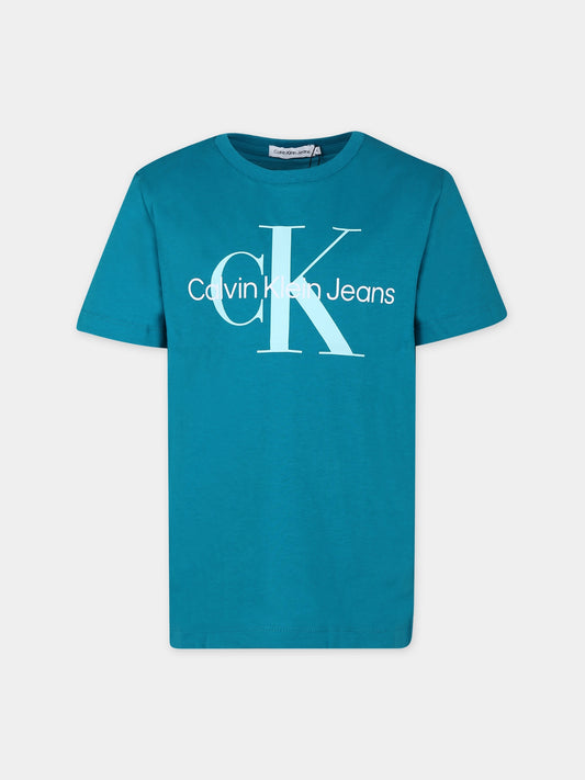 T-shirt verde per bambino con logo,Calvin Klein Kids,23FMCKIU0IU00460T LEI