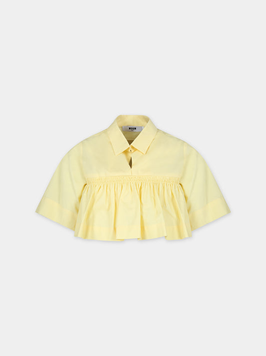 Camicia crop gialla per bambina con logo,Msgm Kids,MS029412 029