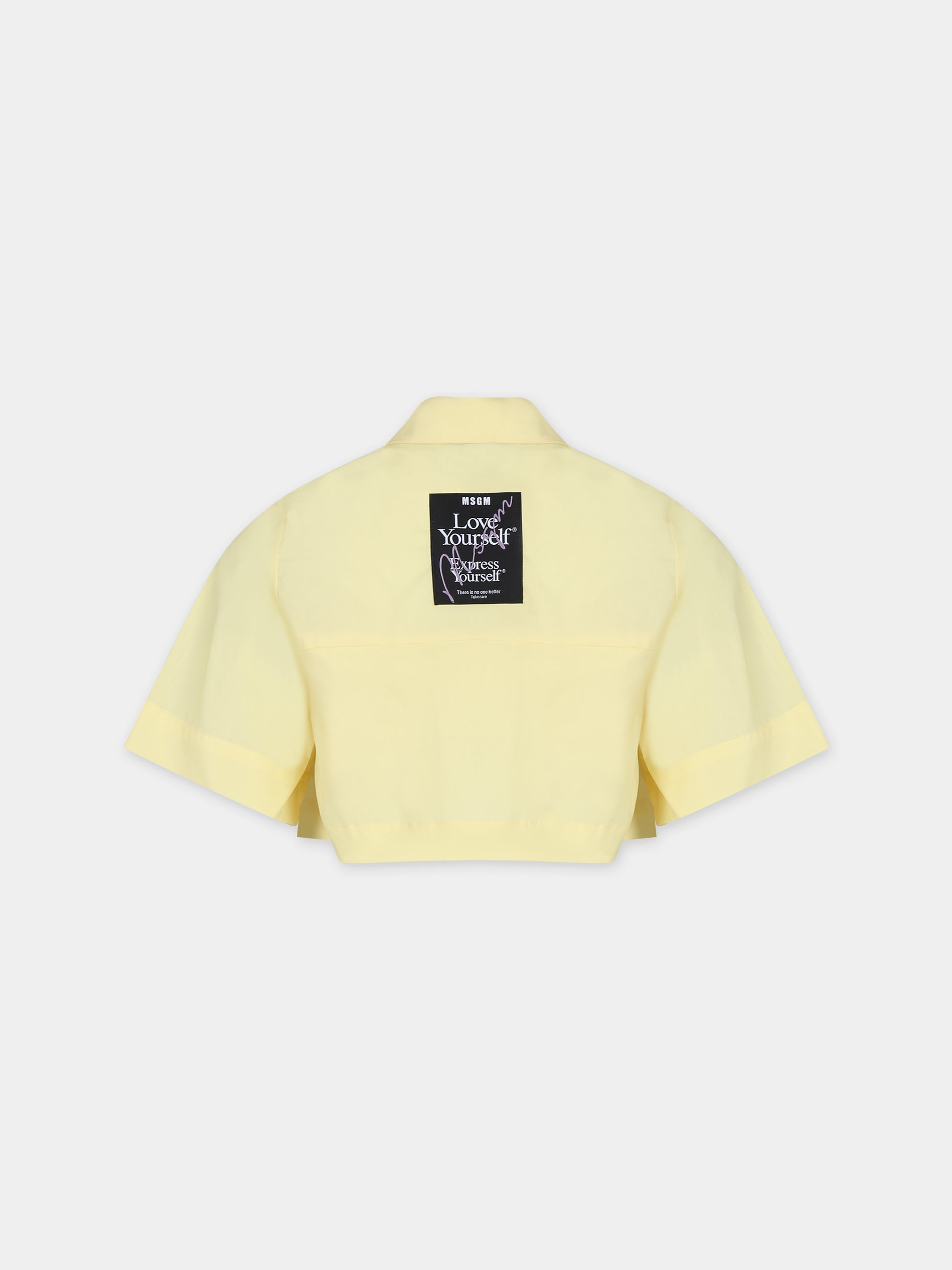 Camicia crop gialla per bambina con logo,Msgm Kids,MS029412 029