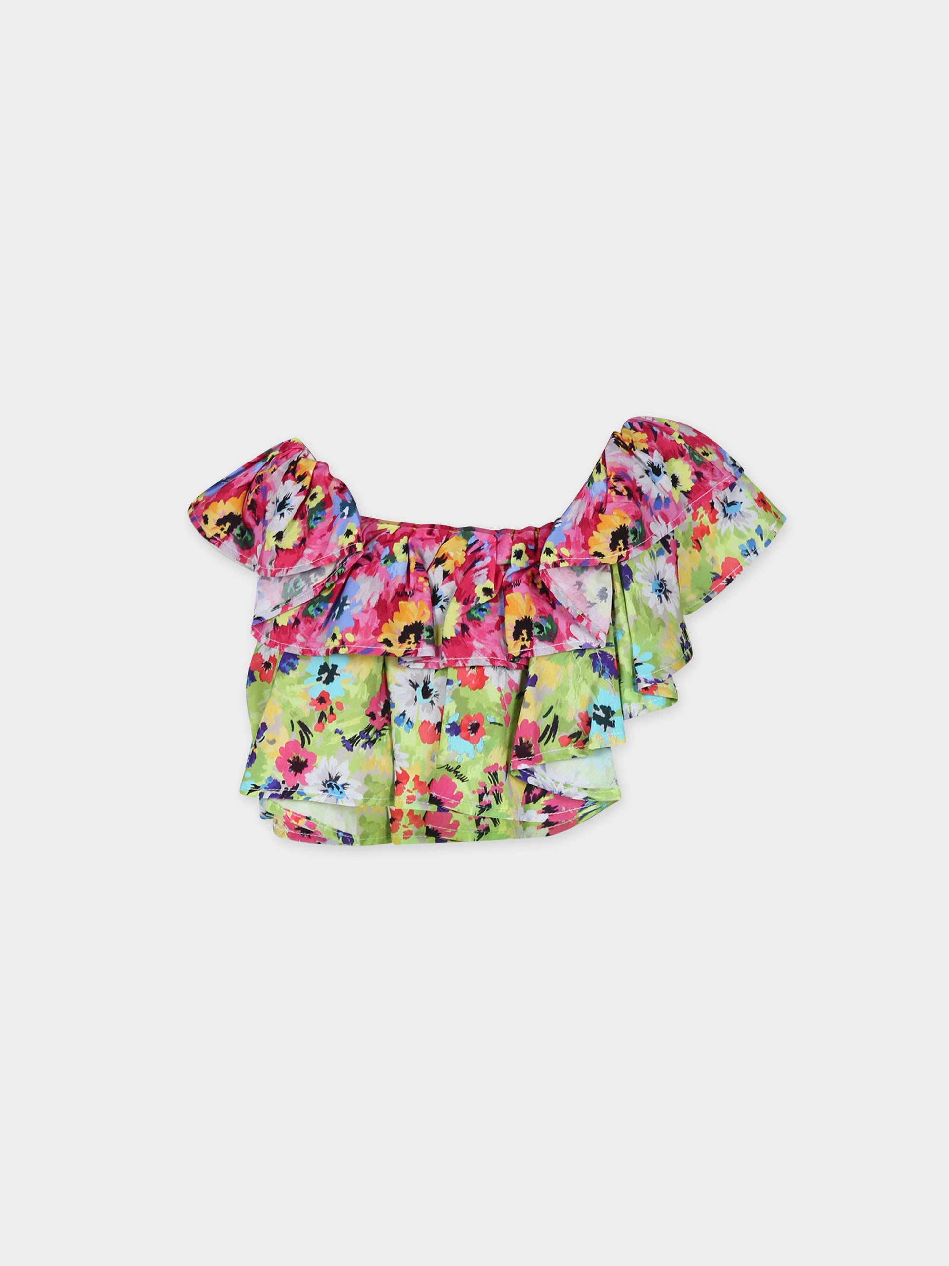 Top crop fucsia per bambina con stampa floreale,Msgm Kids,MS029489 044