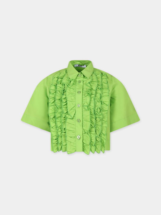 Camicia verde per bambina con logo,Msgm Kids,MS029416 170