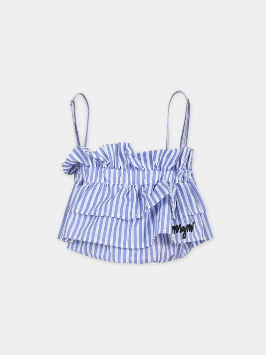 Top crop blu per bambina con logo,Msgm Kids,MS028827 200