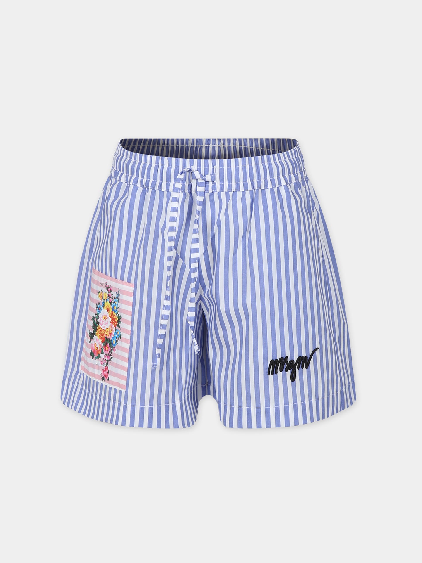 Shorts blu per bambina con stampa fiori,Msgm Kids,MS028828 200