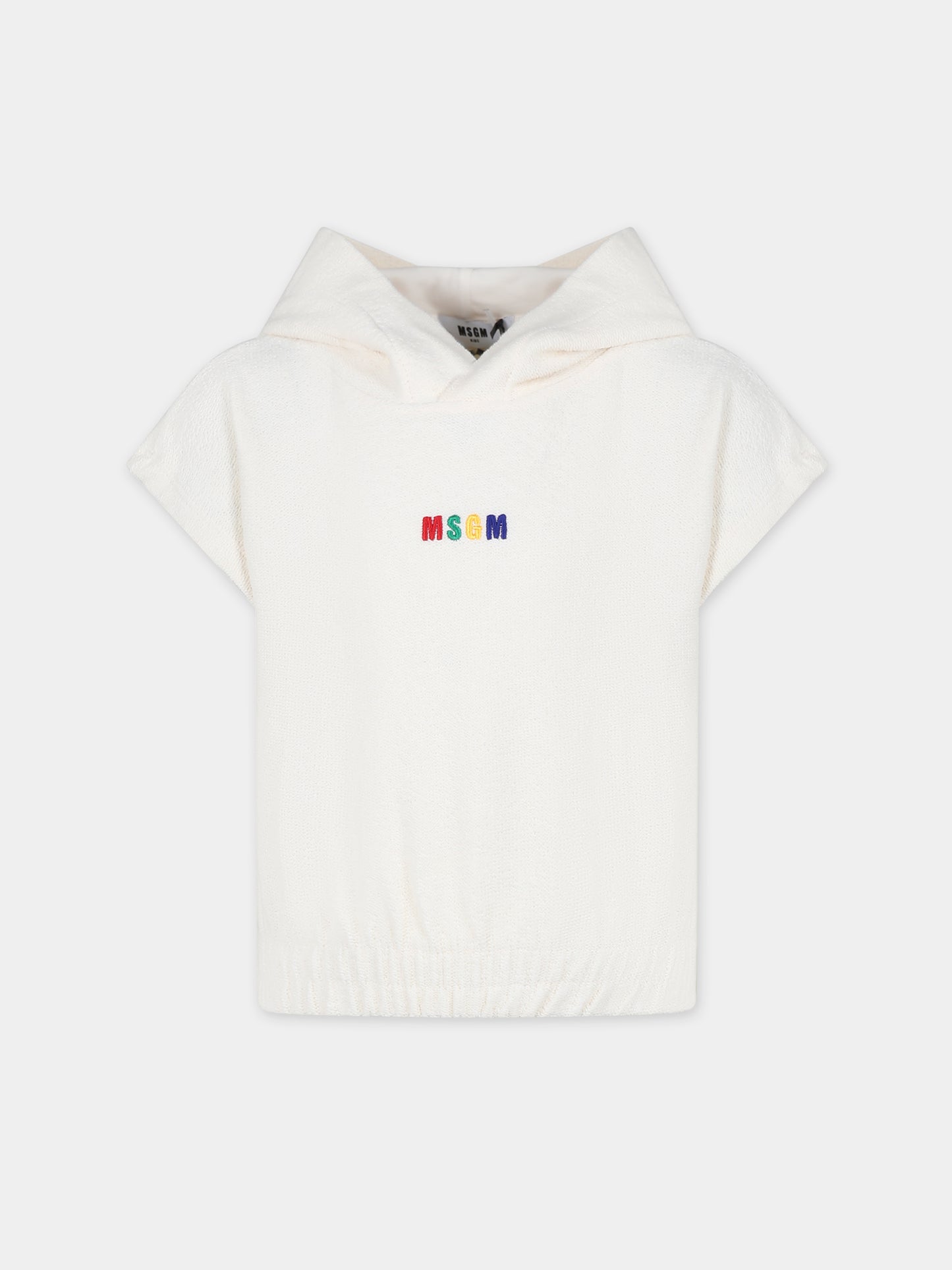 Felpa crop avorio per bambina con logo,Msgm Kids,MS029337 013