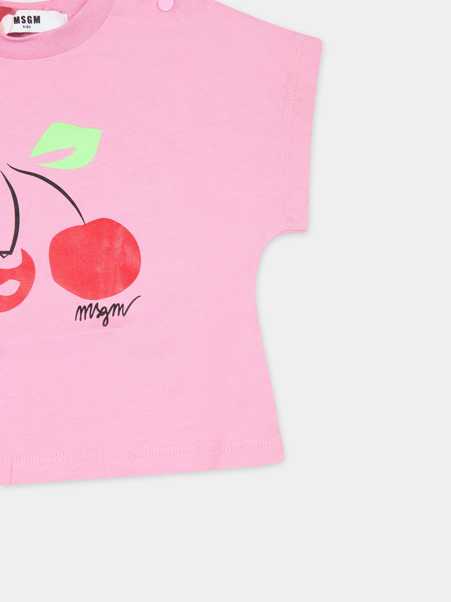 T-shirt rosa per neonata con stampa ciliegie,Msgm Kids,MS029371 042
