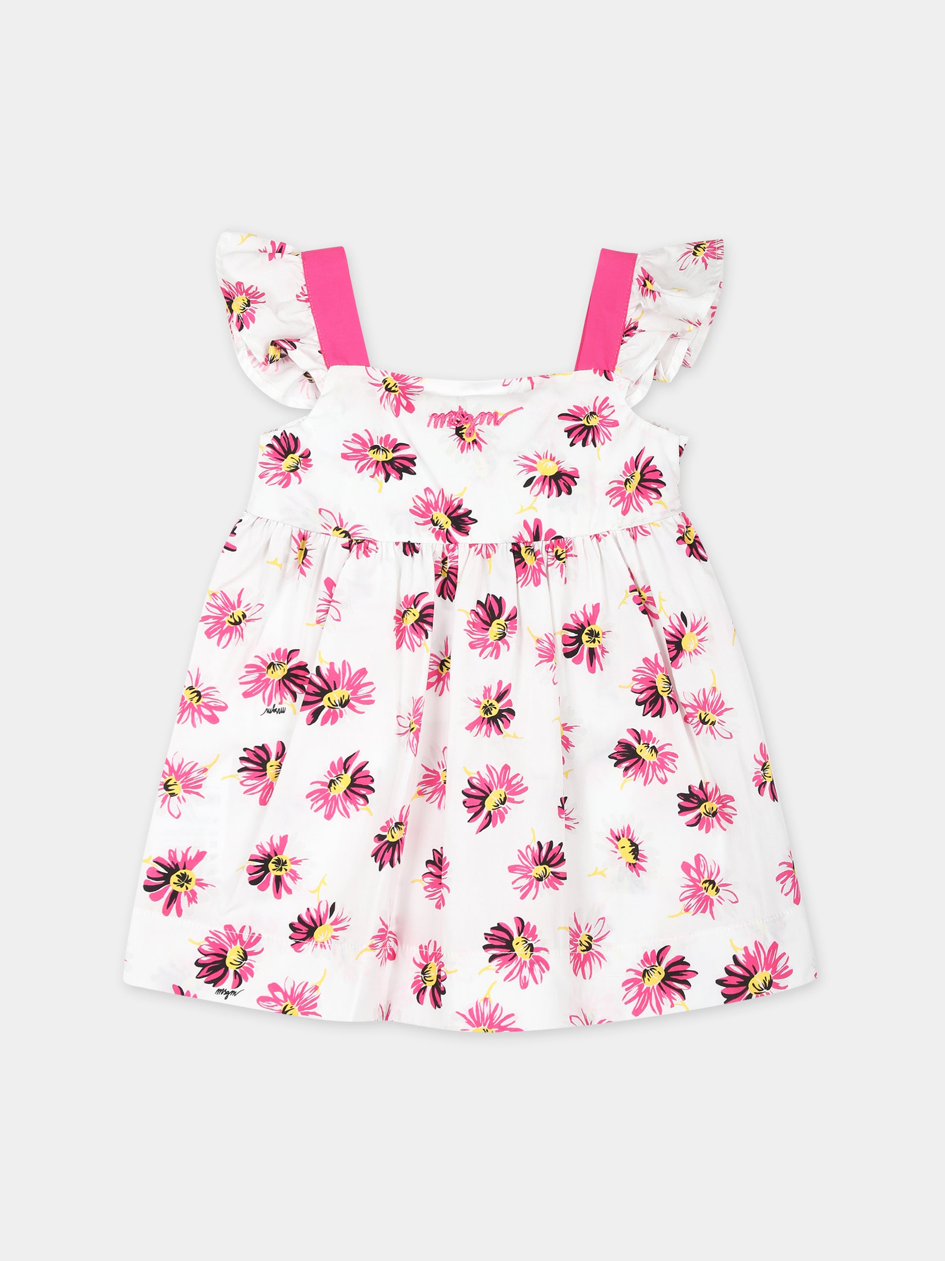 Vestito bianco per neonata con stampa fiori,Msgm Kids,MS029383 200