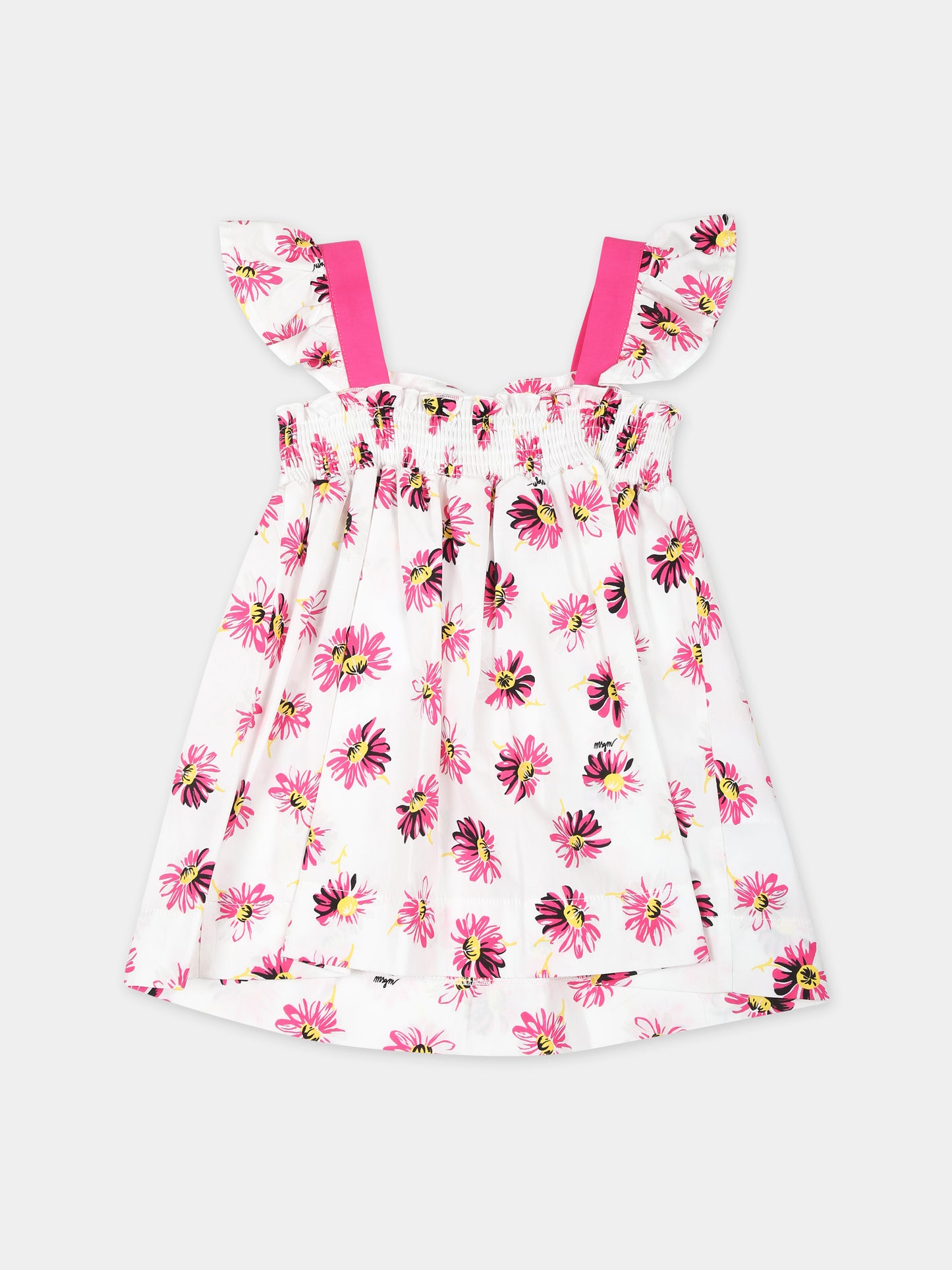 Vestito bianco per neonata con stampa fiori,Msgm Kids,MS029383 200