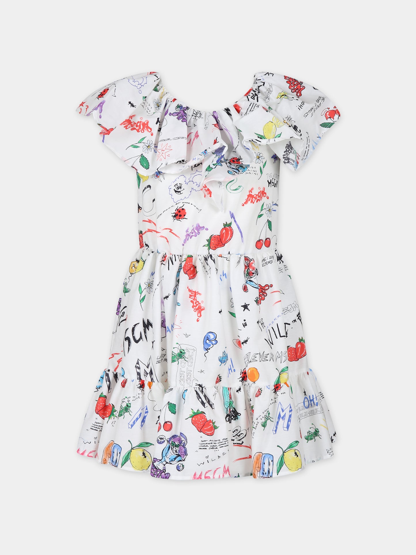 Vestito bianco per bambina con stampa fumetto,Msgm Kids,MS029402 001