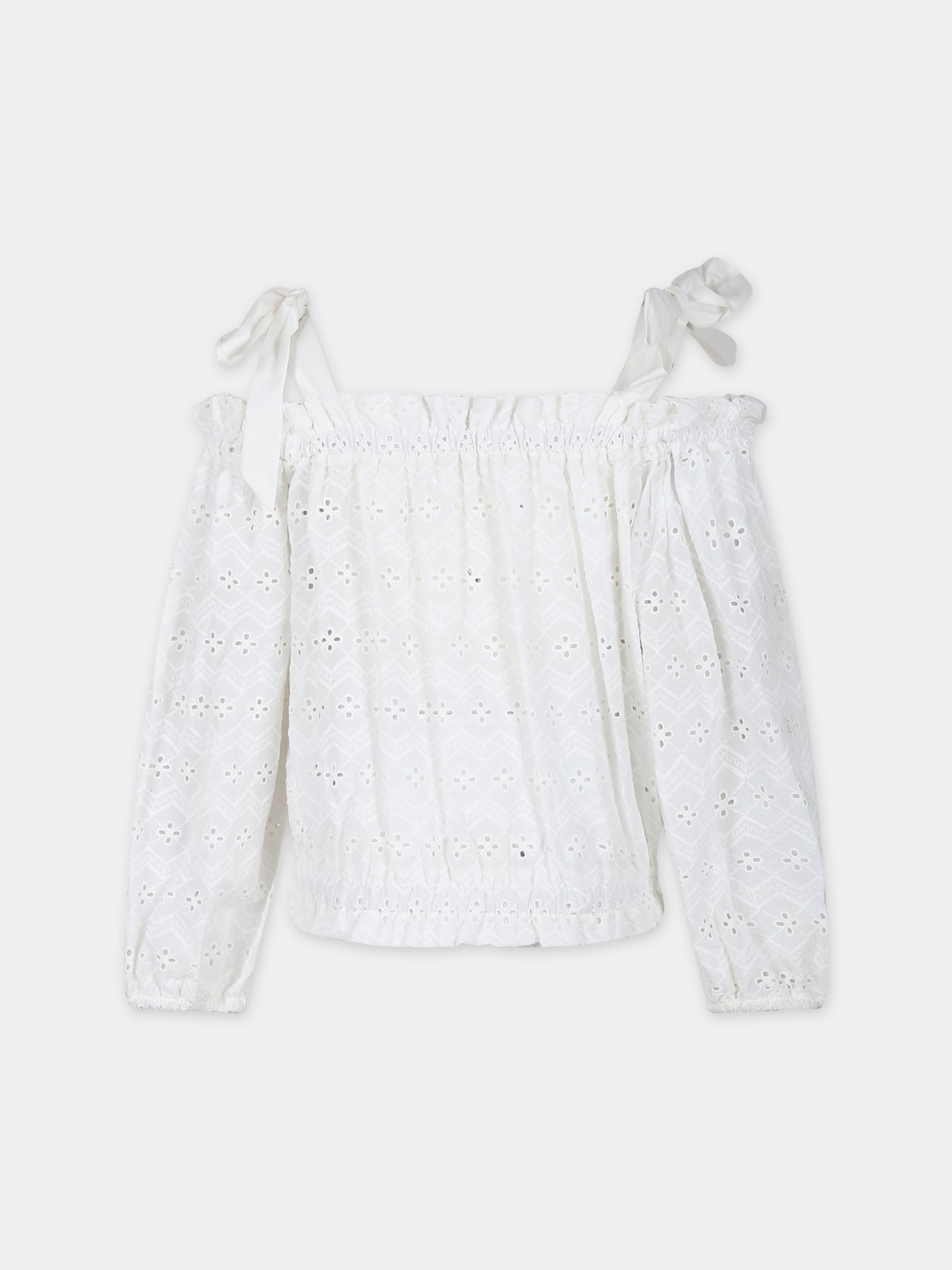 Top bianco per bambina con pizzo sangallo,Msgm Kids,MS029419 002