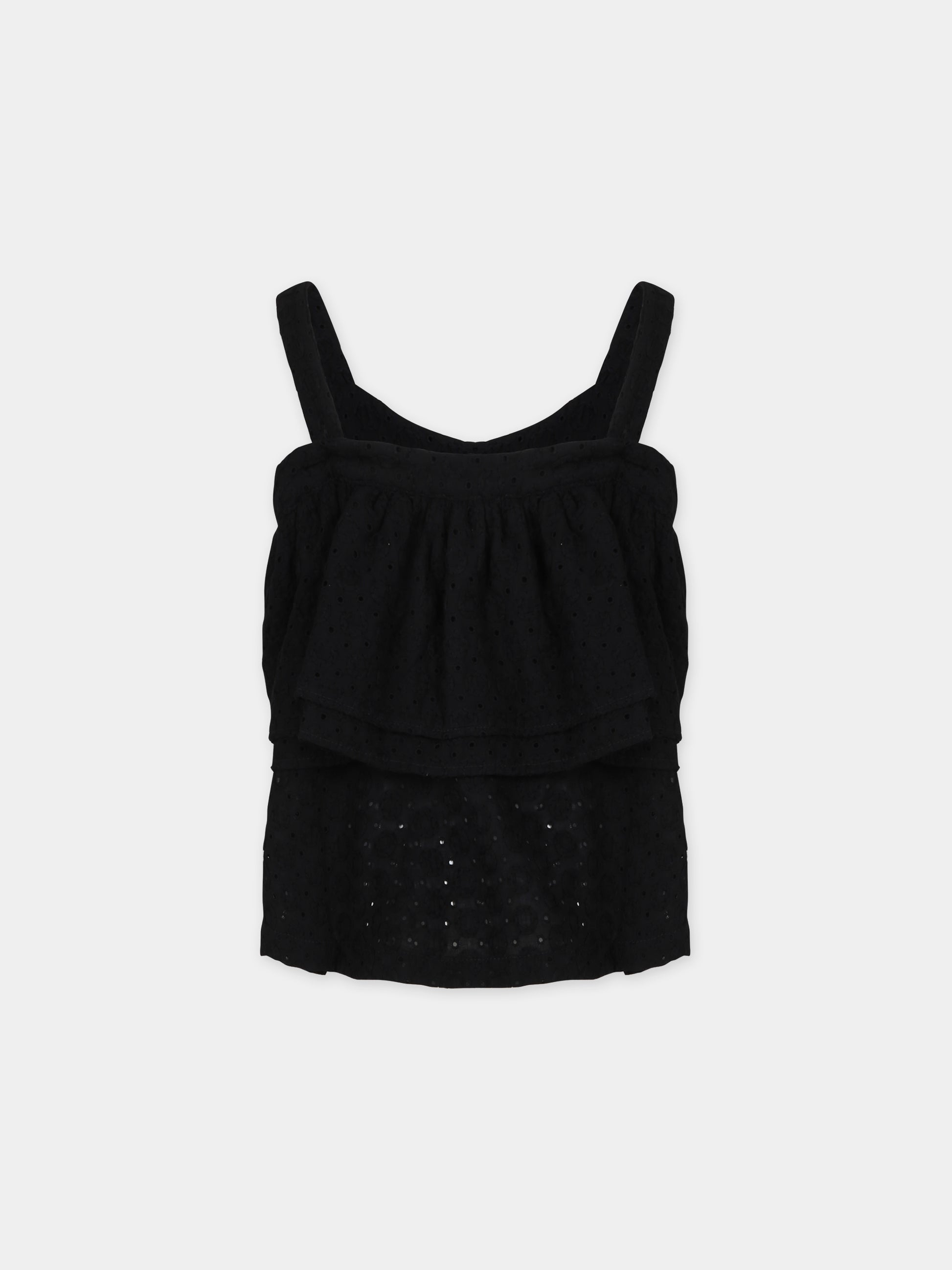 Top nero per bambina con pizzo sangallo,Msgm Kids,MS029492 110