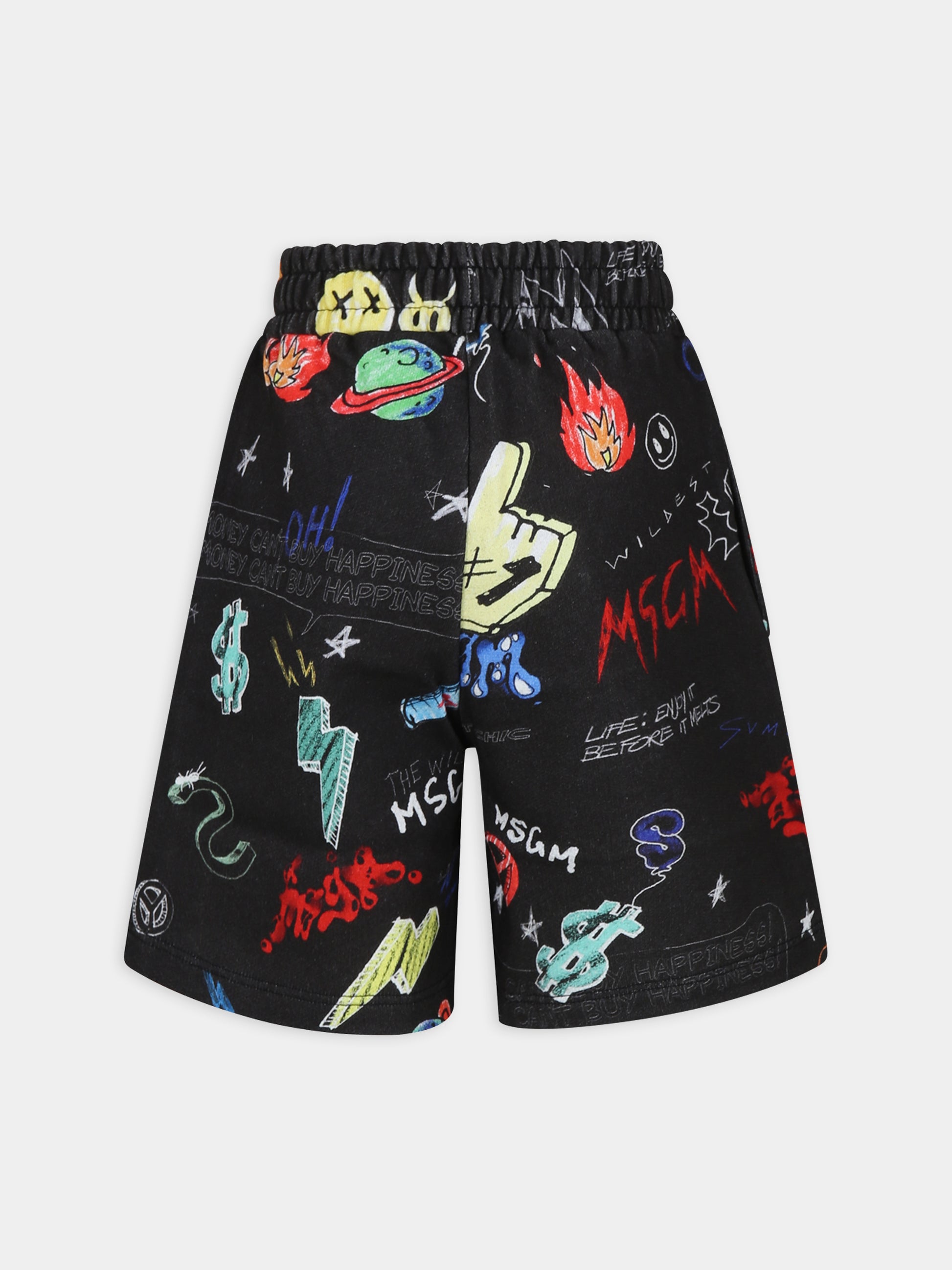 Shorts neri per bambino con stampa fumetto,Msgm Kids,MS029505 110