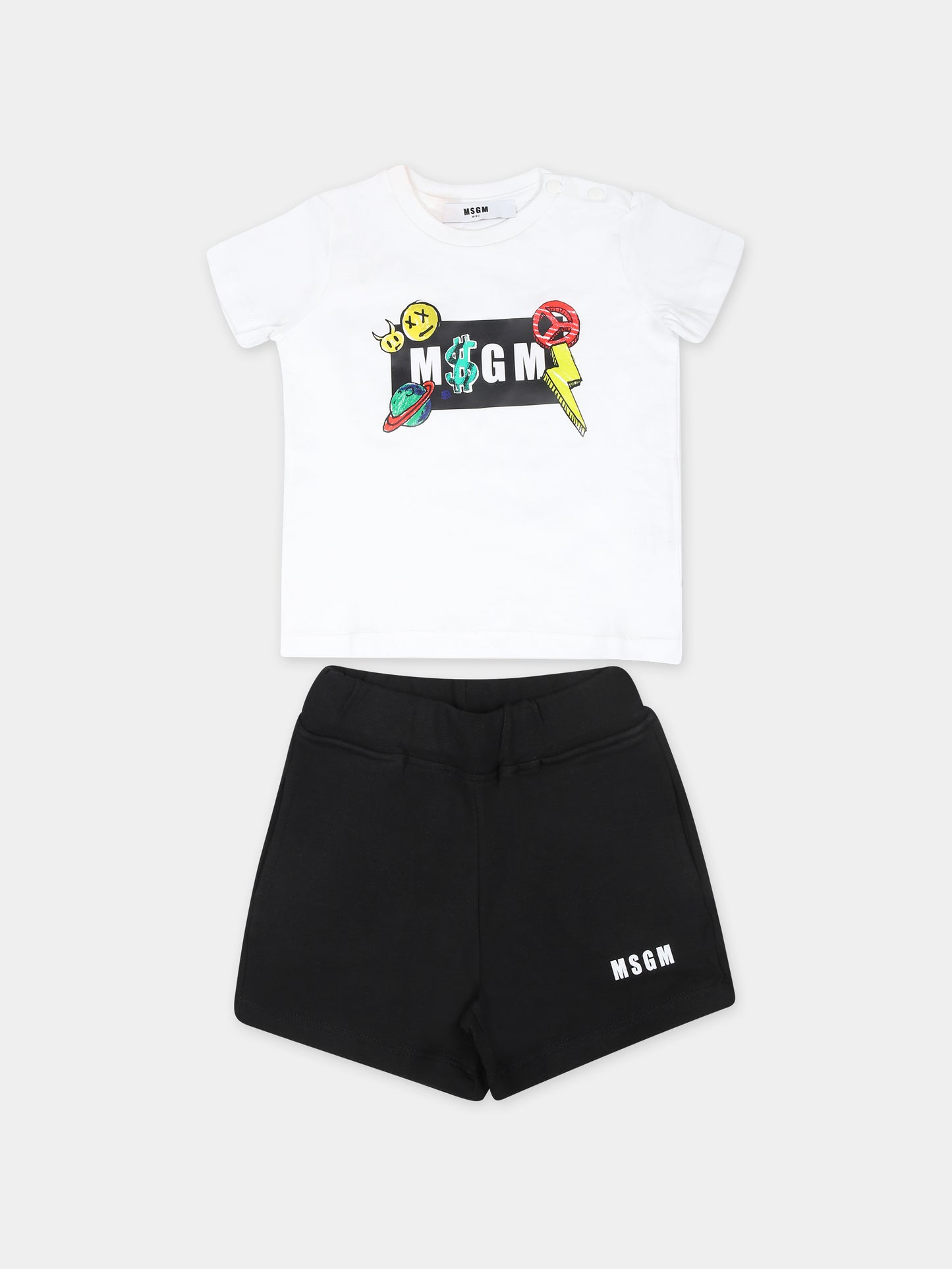 Completo bianco per neonato con logo e stampa,Msgm Kids,MS029558 001/01