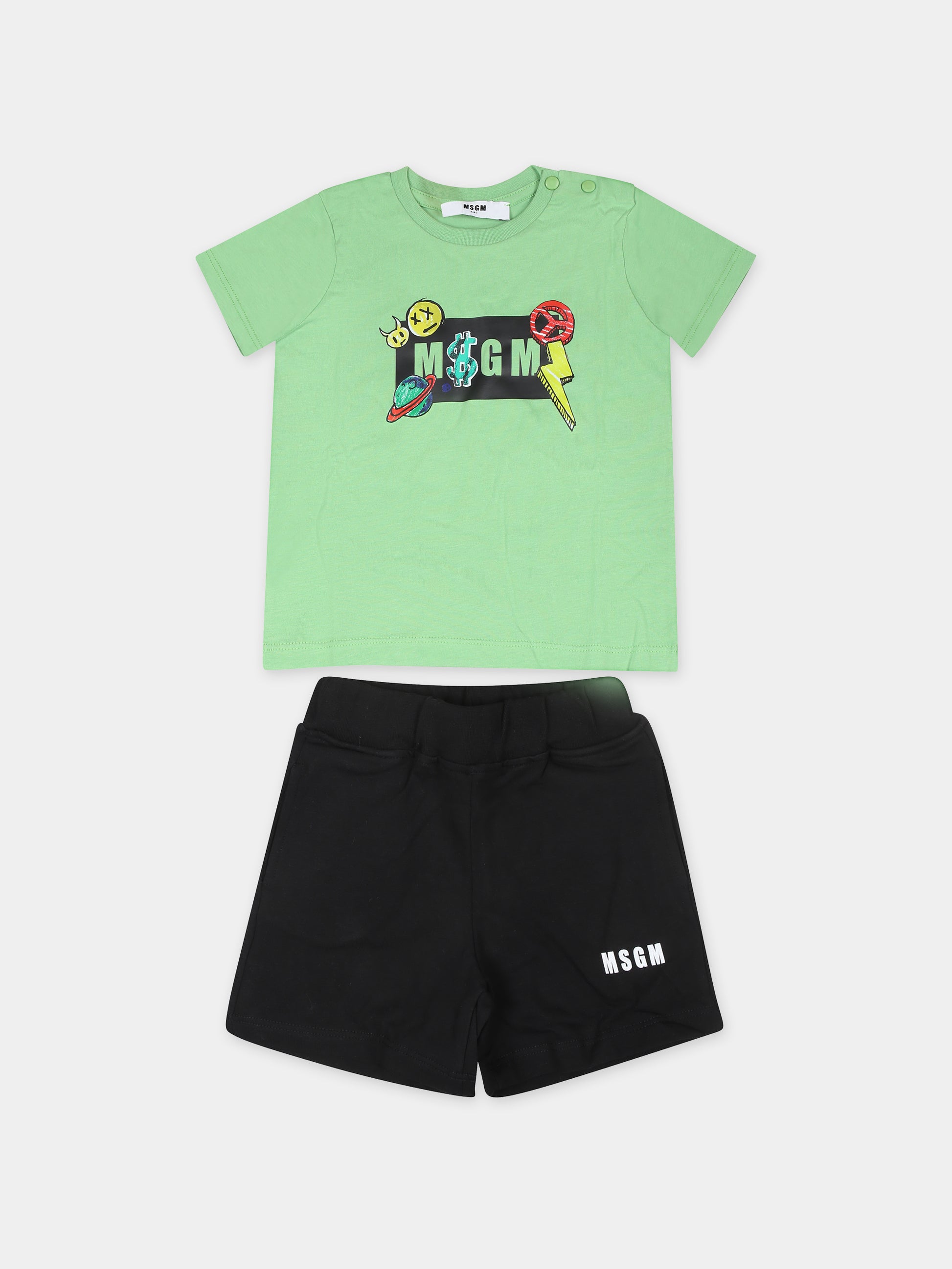 Completo verde per neonato con logo e stampa,Msgm Kids,MS029558 902/01