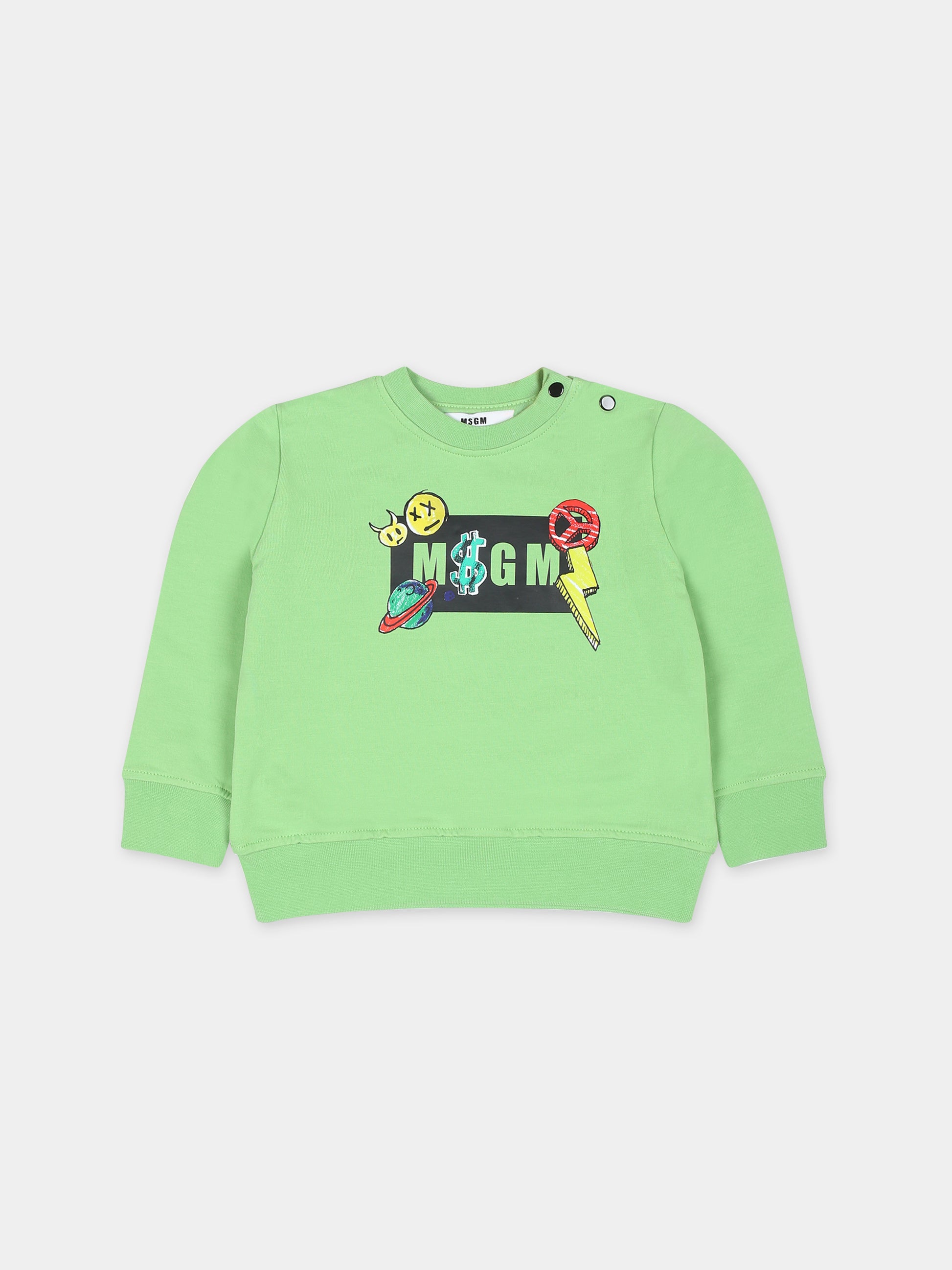 Felpa verde per neonato con logo e stampa,Msgm Kids,MS029559 902