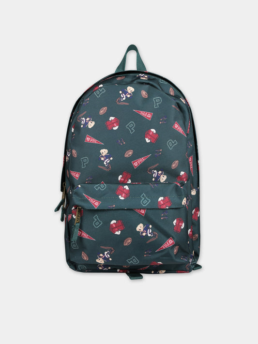 Zaino verde per bambini con Polo Bear e stampa,Ralph Lauren Kids,24SRL9AR016 EFN