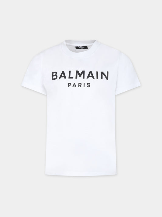 T-shirt bianca per bambini con logo,Balmain Kids,BT8P41 Z0082 100NE