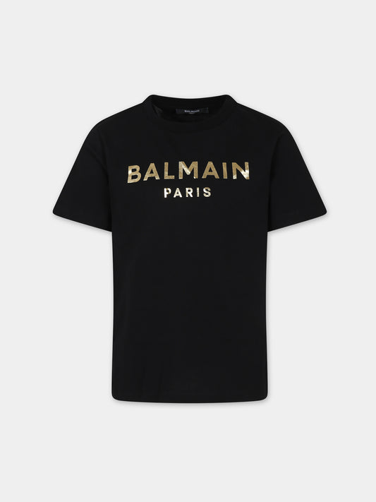 T-shirt nera per bambini con logo,Balmain Kids,BS8R01 Z0082 930OR