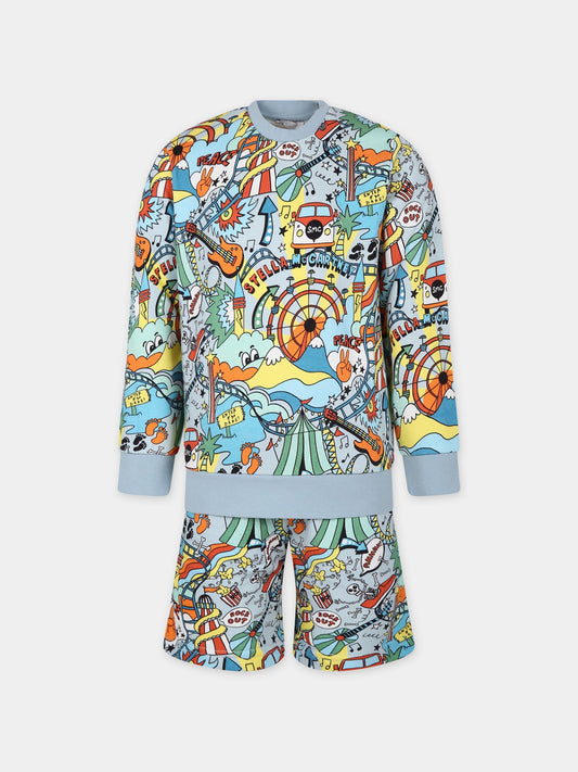 Completo celeste per bambino con stampa lunapark,Stella Mccartney Kids,TS3P10 Z0952 607MC