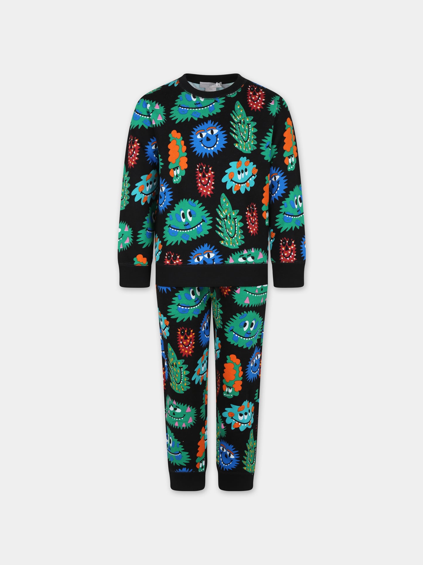 Completo nero per bambino con stampa mostri,Stella Mccartney Kids,TT3P30 Z1393 930MC