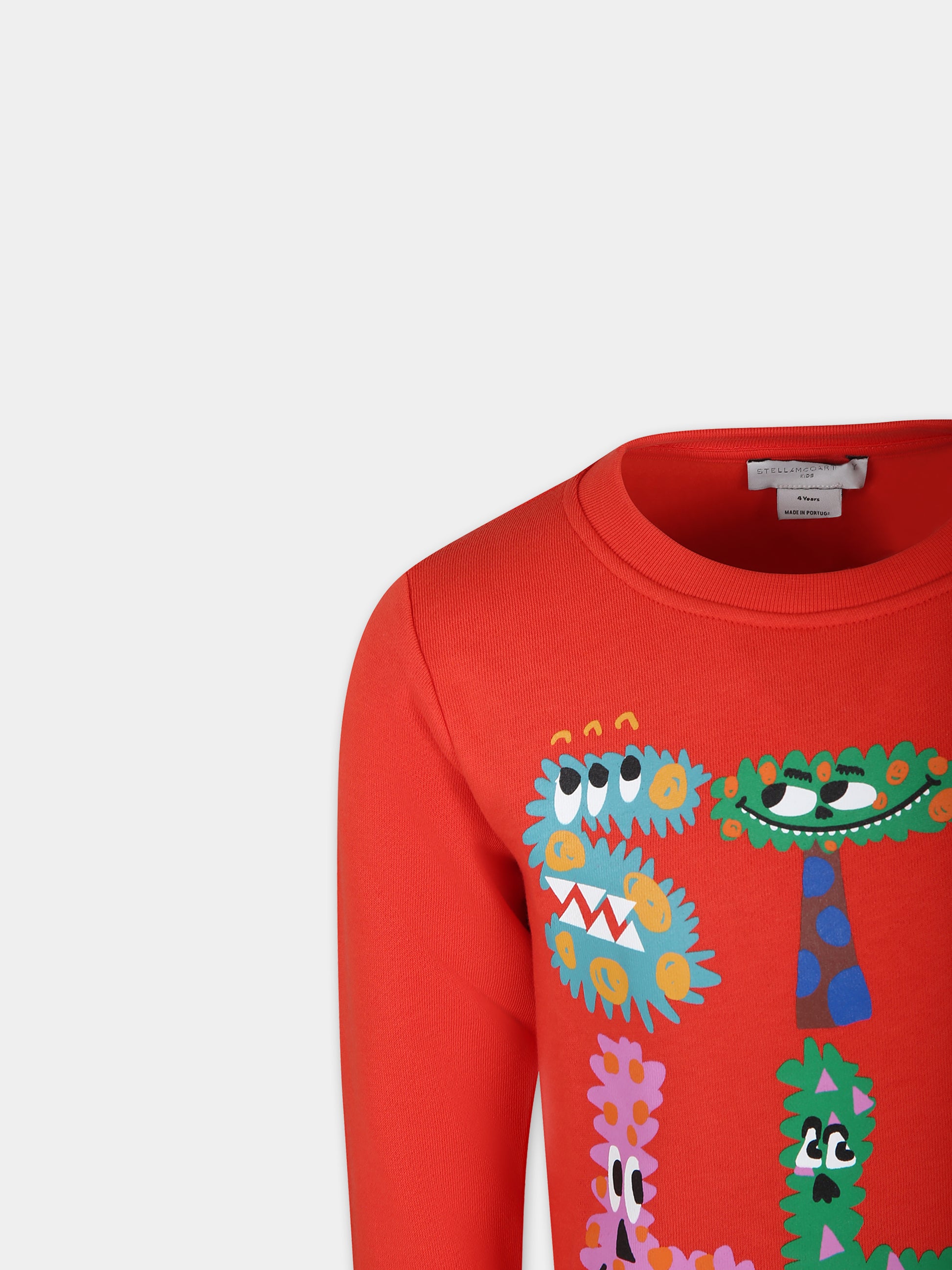 Felpa rossa per bambino con logo e stampa mostri,Stella Mccartney Kids,TT4R10 Z0447 423