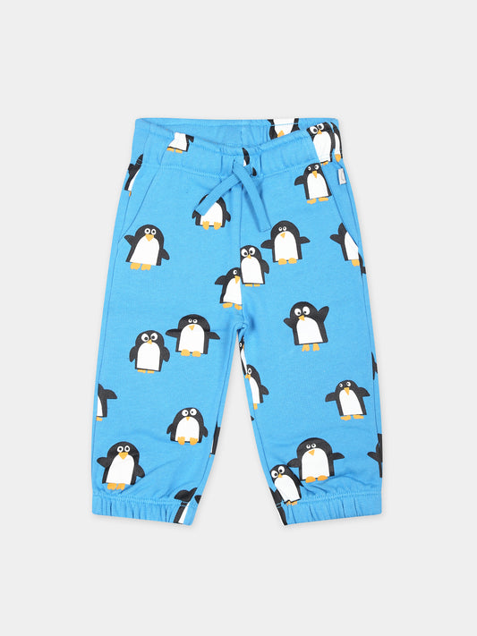 Pantaloni azzurri per neonato con stampa pinguino,Stella Mccartney Kids,TT6650 Z1514 644MC