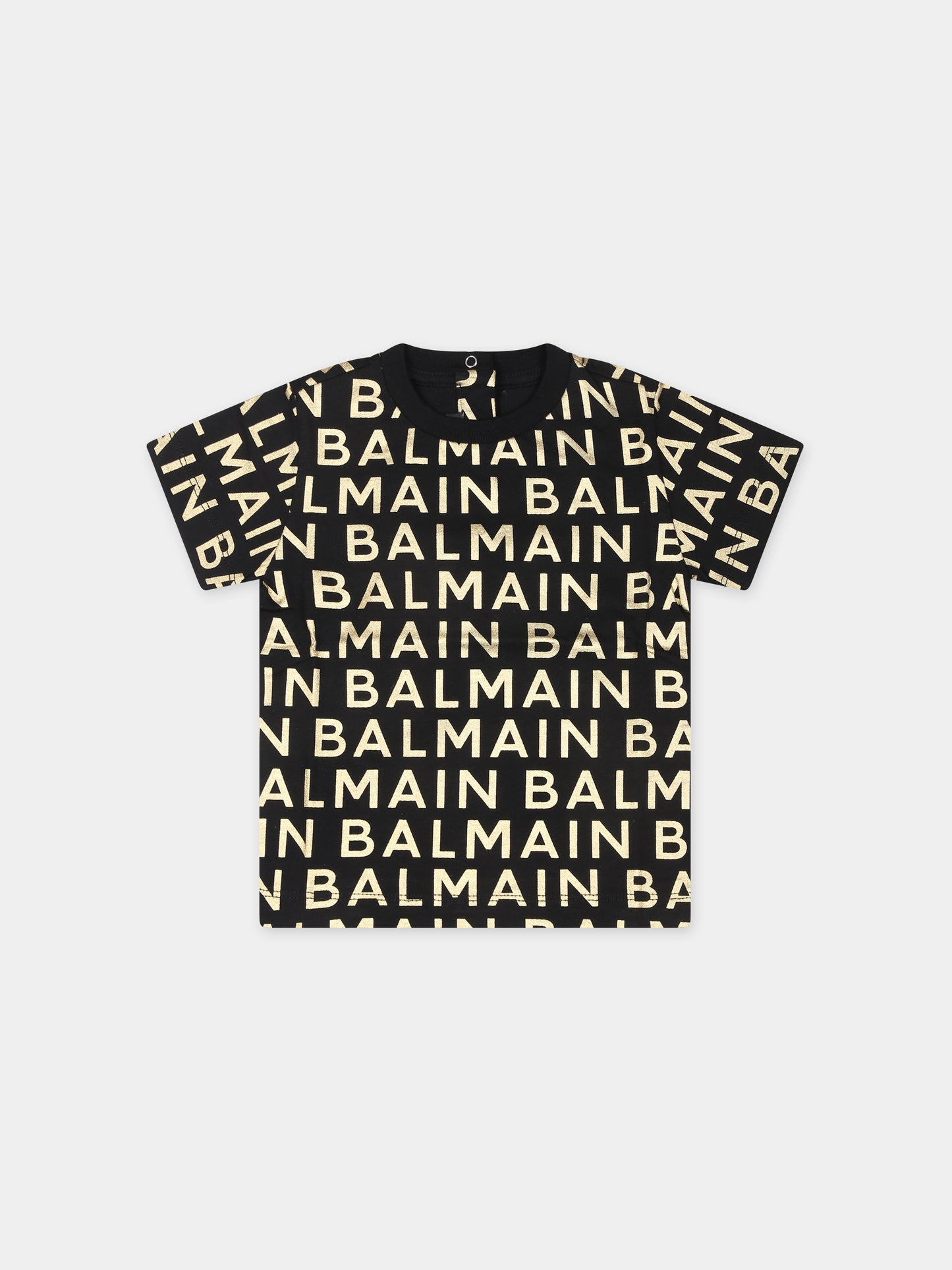 T-shirt nera per neonati con logo all-over,Balmain Kids,BT8541 Z1523 930OR