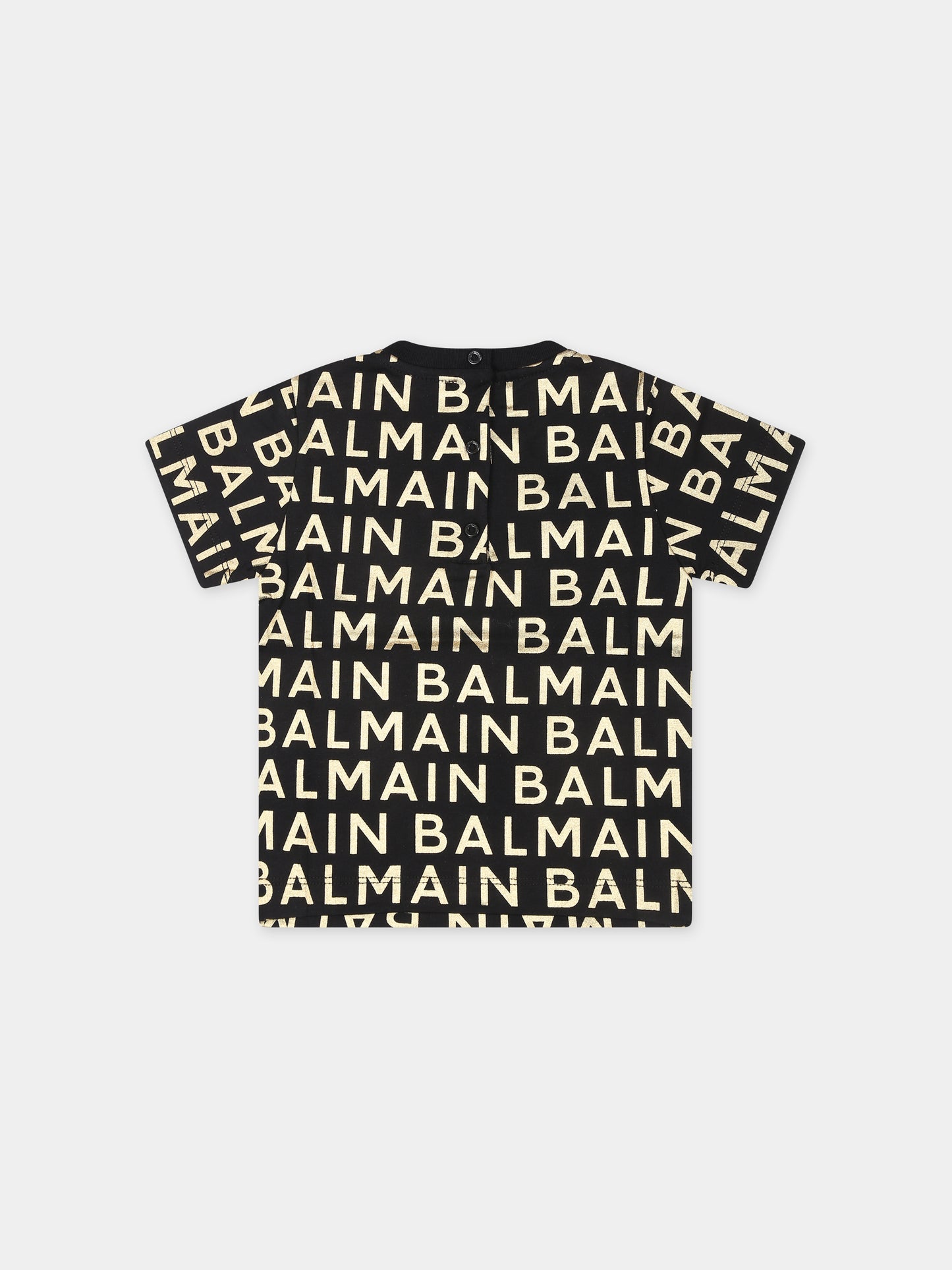 T-shirt nera per neonati con logo all-over,Balmain Kids,BT8541 Z1523 930OR