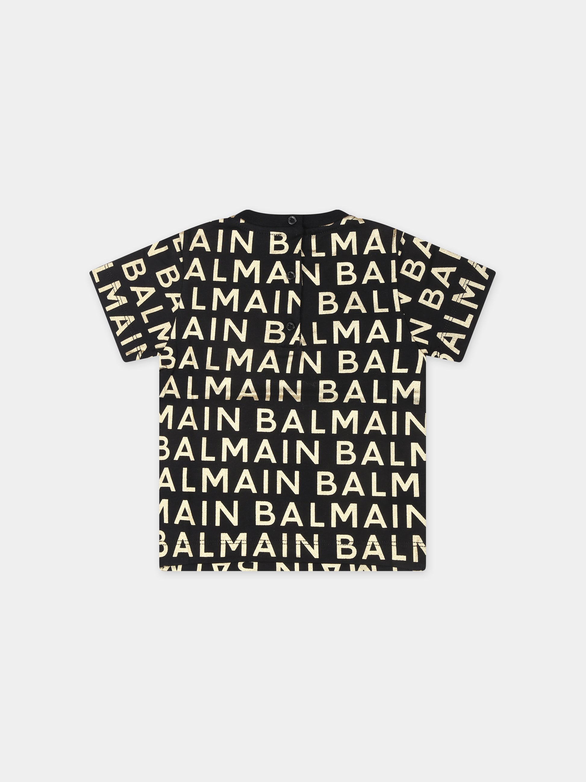 T-shirt nera per neonati con logo all-over,Balmain Kids,BT8541 Z1523 930OR