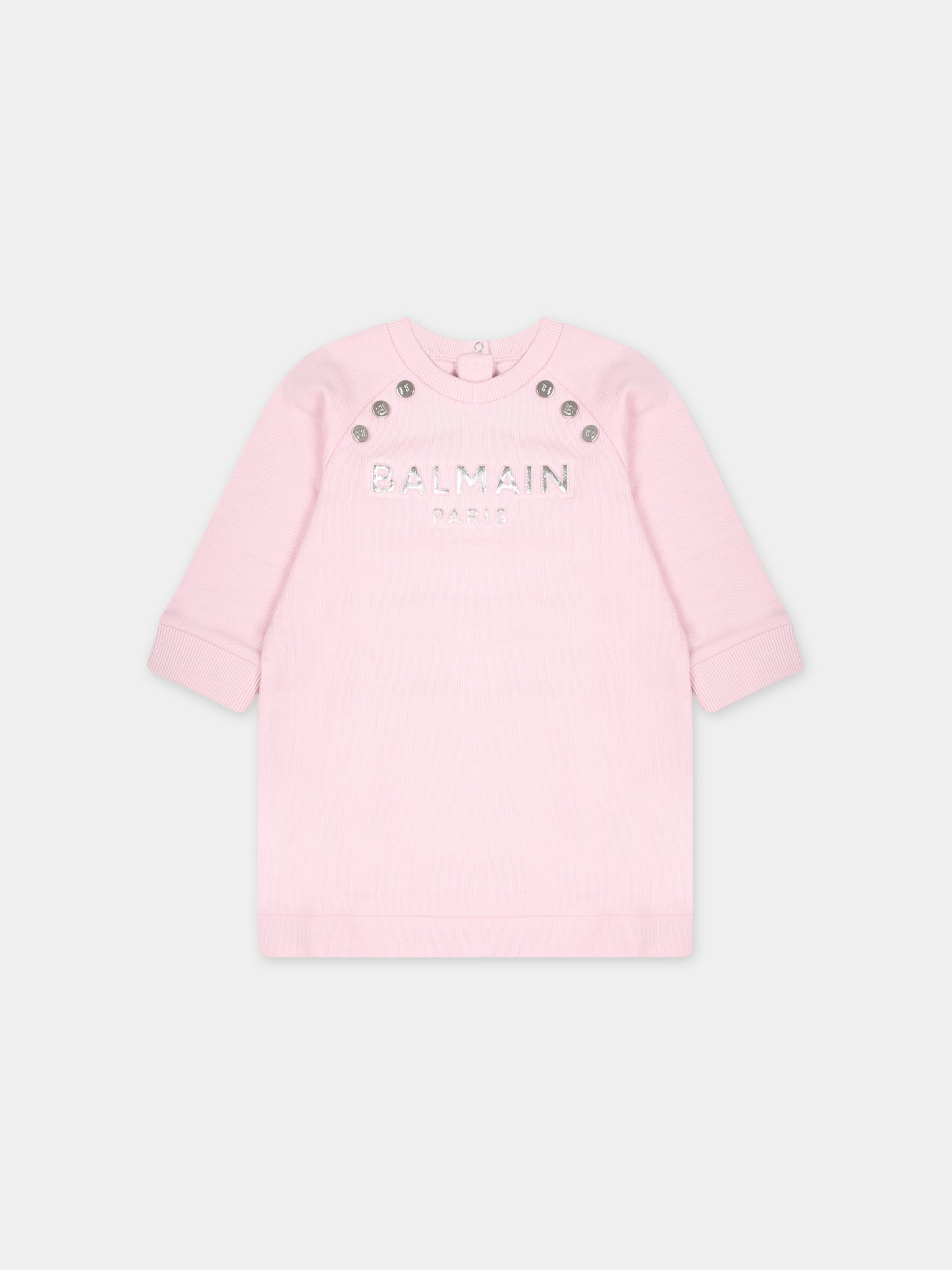 Vestito rosa per neonata con logo,Balmain Kids,BS1000 Z0001 540AG