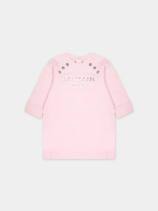 Vestito rosa per neonata con logo,Balmain Kids,BS1000 Z0001 540AG