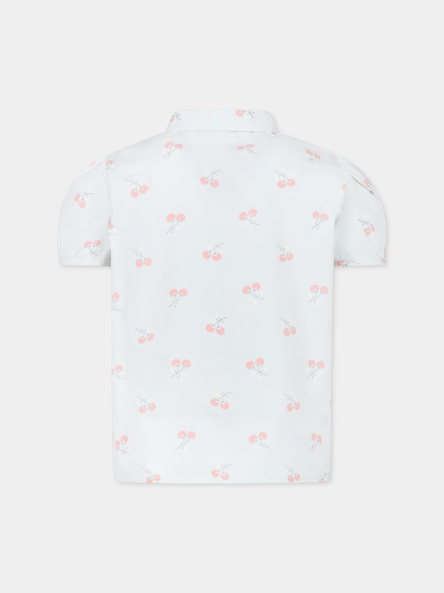 Camicia celeste per bambina con ciliegie all over
