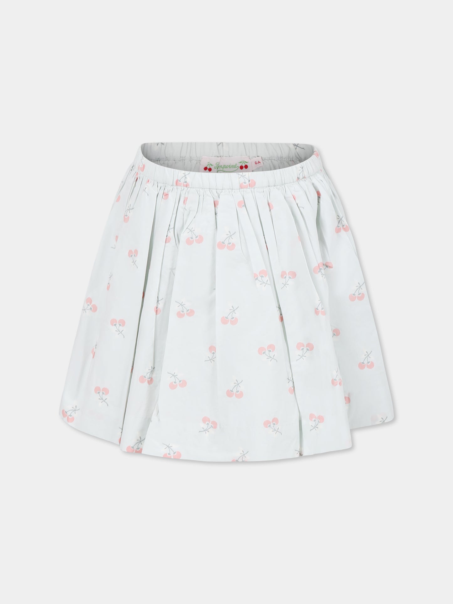 Gonna celeste per bambina con ciliegie all over