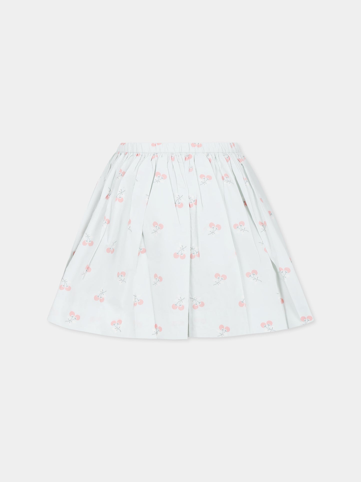 Gonna celeste per bambina con ciliegie all over