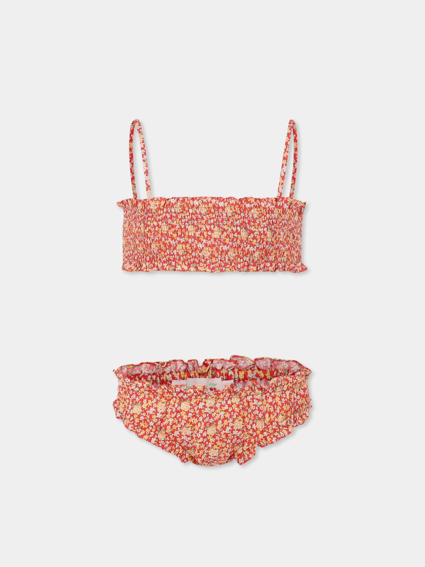Bikini rosso per bambina con stampa floreale