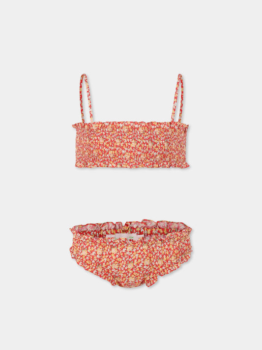 Bikini rosso per bambina con stampa floreale