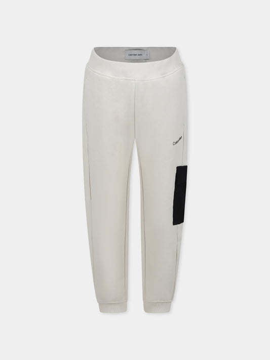 Pantaloni avorio per bambino con logo,Calvin Klein Kids,24F CKIB0IB02349J IB0IB02349 CKS